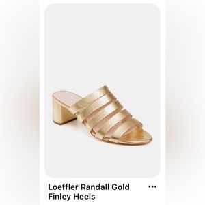 Loeffler Randall multi-strap gold mule sandals with 2-inch heel